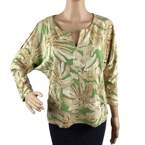 Chico's Jungle Palms Cold Shoulder Top Size M Tan Print
